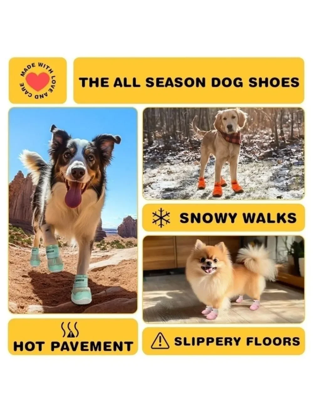 HCPET 4 Piece Dog Boots Waterproof Dog Shoes for Medium Large Dogs Size 3 - New